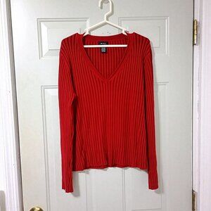 Evie Sweater Womens Red Ribbed V-Neck Long Sleeve Size XL Preppy